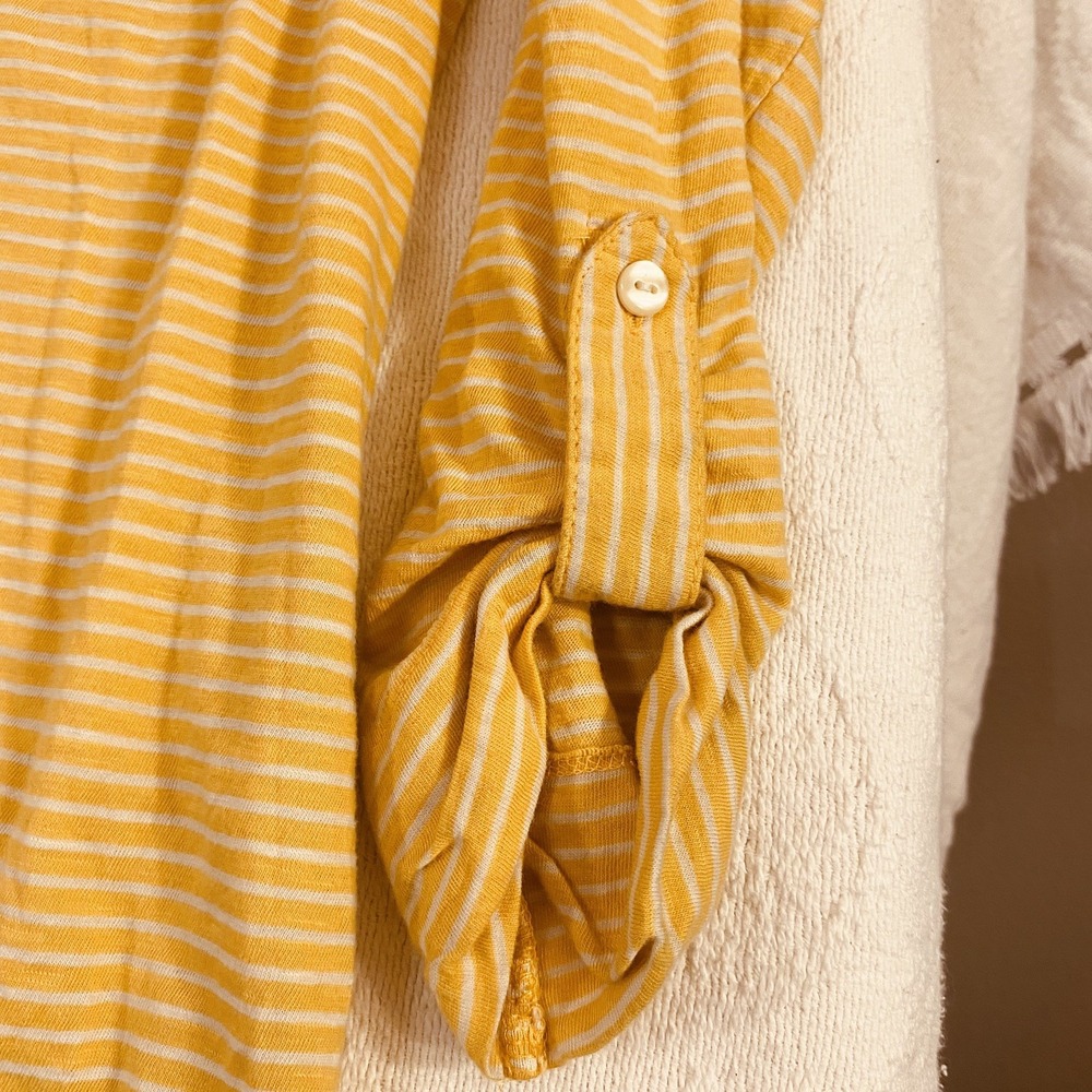 Style & Co. Ladies Sunflower Yellow Long Sleeve Striped Top. V Neck 3 Buttons - Picture 5 of 12